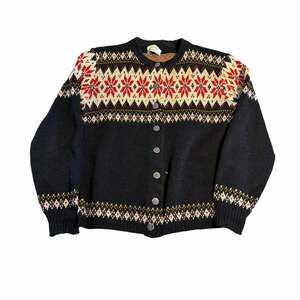 Jersild Fair Isle Cardigan Sweater Black Wool Size M
